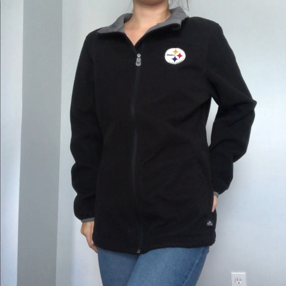 NFL Steelers black fleece zip up jacket medium